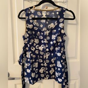 Anthropologie Blue Seashell Top with Waist Belt | 0